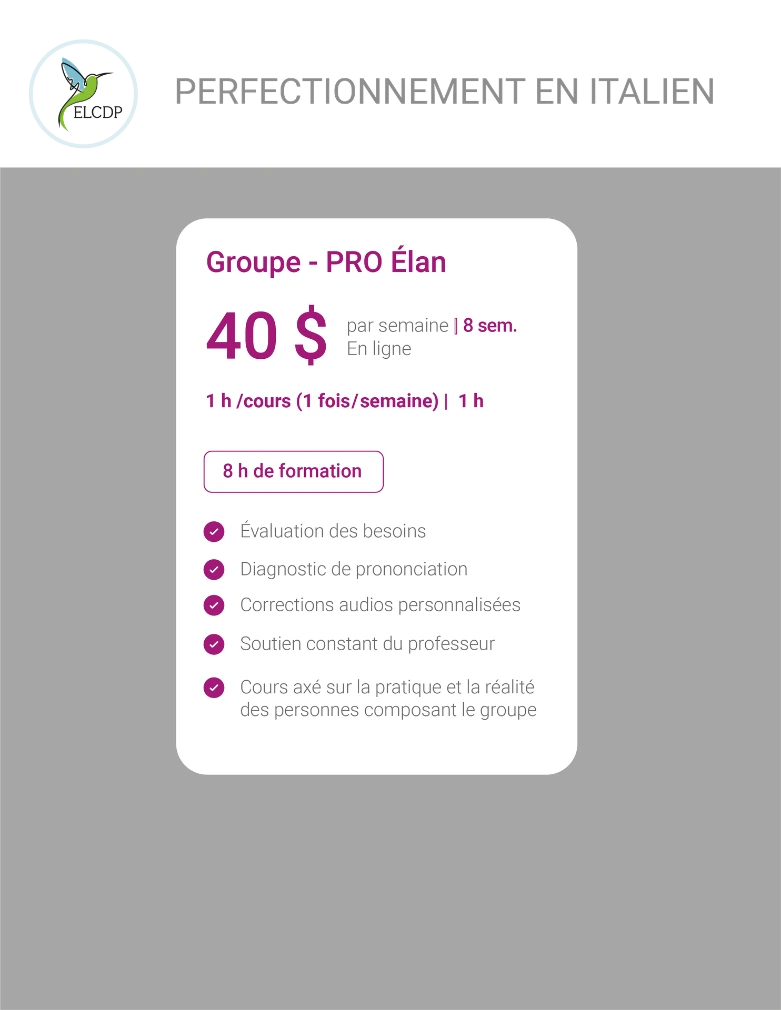 [KP-ITAL-PRO1-E26] KP-Perfectionnement en italien pour professionnels (1 fois/semaine)